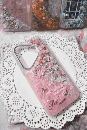 1 (12) Handmade Pink Floral Resin Phone Case - 3D Rose Vine with Butterfly & Glitter, Shockproof TPU Cover Compatible with Huawei / iPhone Series