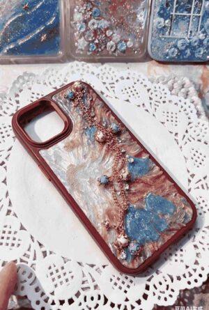 Handmade Resin Phone Case with Colorful Marble Texture & Gold Tassel Chain - Shockproof TPU Cover Compatible with iPhone