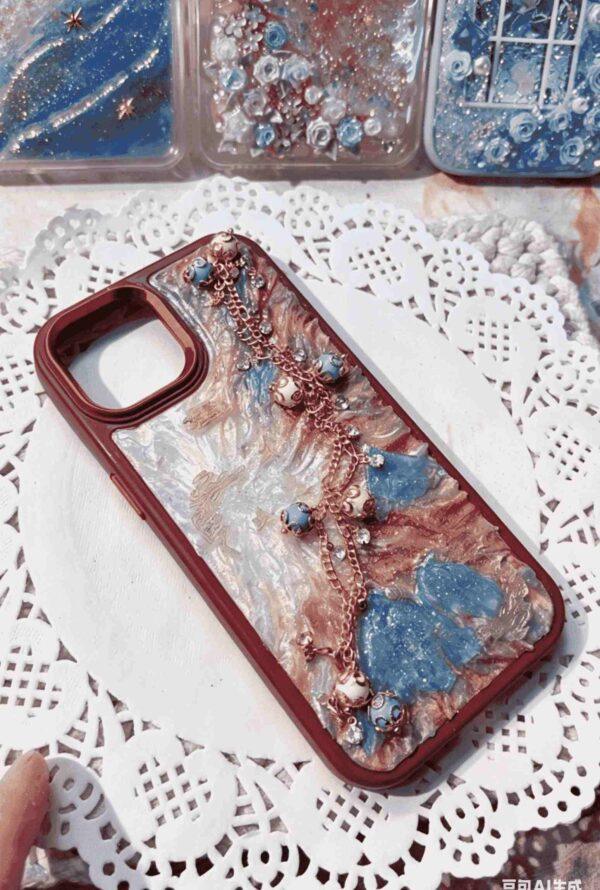 Handmade Resin Phone Case with Colorful Marble Texture & Gold Tassel Chain - Shockproof TPU Cover Compatible with iPhone